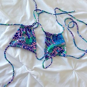 Frankie’s bikinis floral print bikini top with double tie